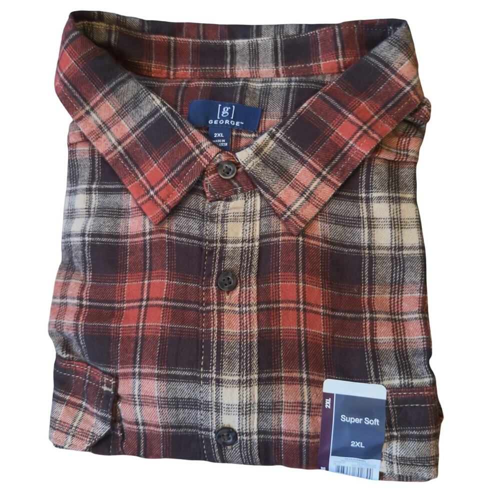 George Super Soft Flannel Shirt Men’s 2XL Red Plaid Button Front NWT - Picture 3 of 7